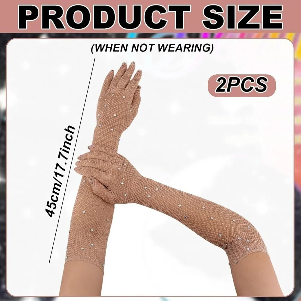 Women's Tan Evening Rhinestone Long Sleeves Arm Elbow Length Party Gloves